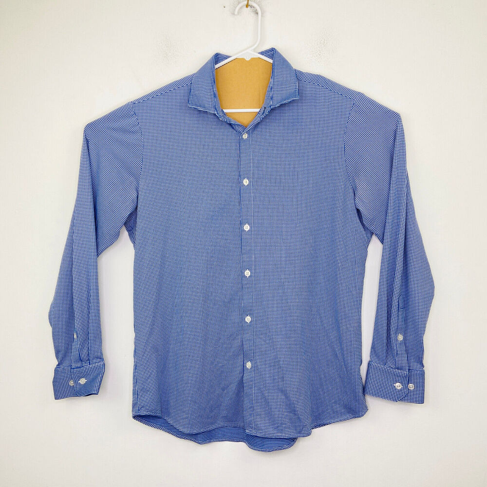 Mizzen+Main Men XL Shirt Blue Check Trim Fit Spinnaker Long Sleeve Button Up CK6